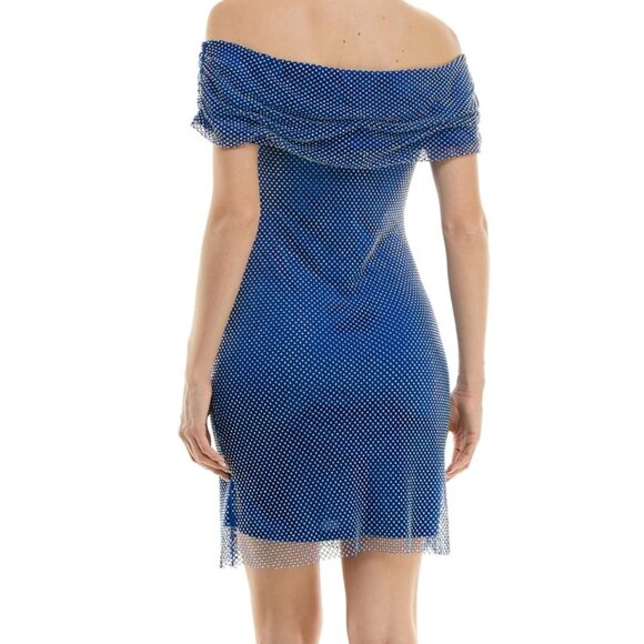 Taylor Women's Rhinestone Off-the-Shoulder Dress – Lapis Blue – NWT Size 6 - Picture 4 of 4